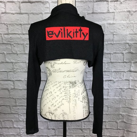 Evil Kitty Sweaters - Evil Kitty Black Cropped Shrug